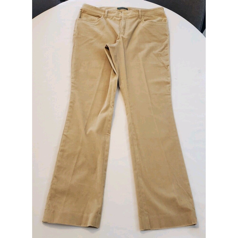 Lauren Ralph Lauren Womens Size 12 Velour Pants Straight Leg 5 Pocket Beige